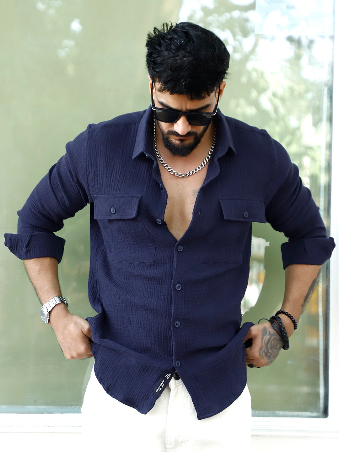 Vero Vibe Lucas Double Clothe Marine Blue Shirt