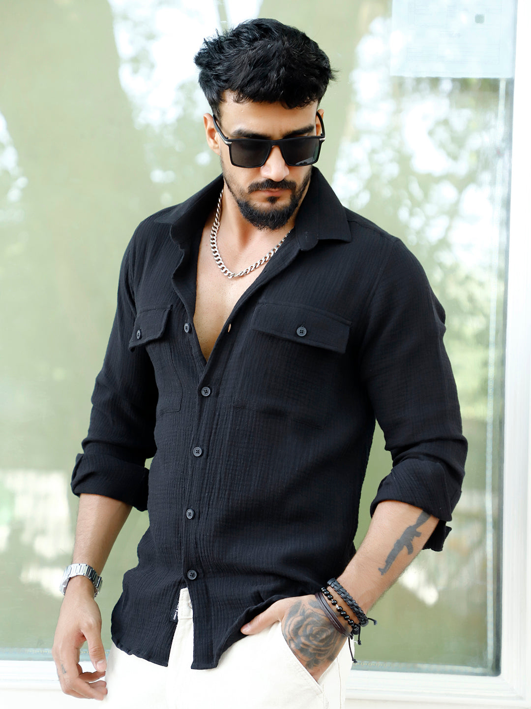 Vero Vibe Lucas Double Clothe Black Shirt