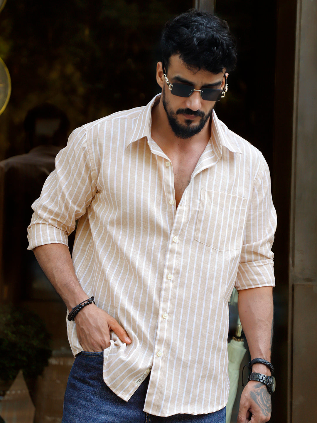 Summer Beige Code Stripe Shirt