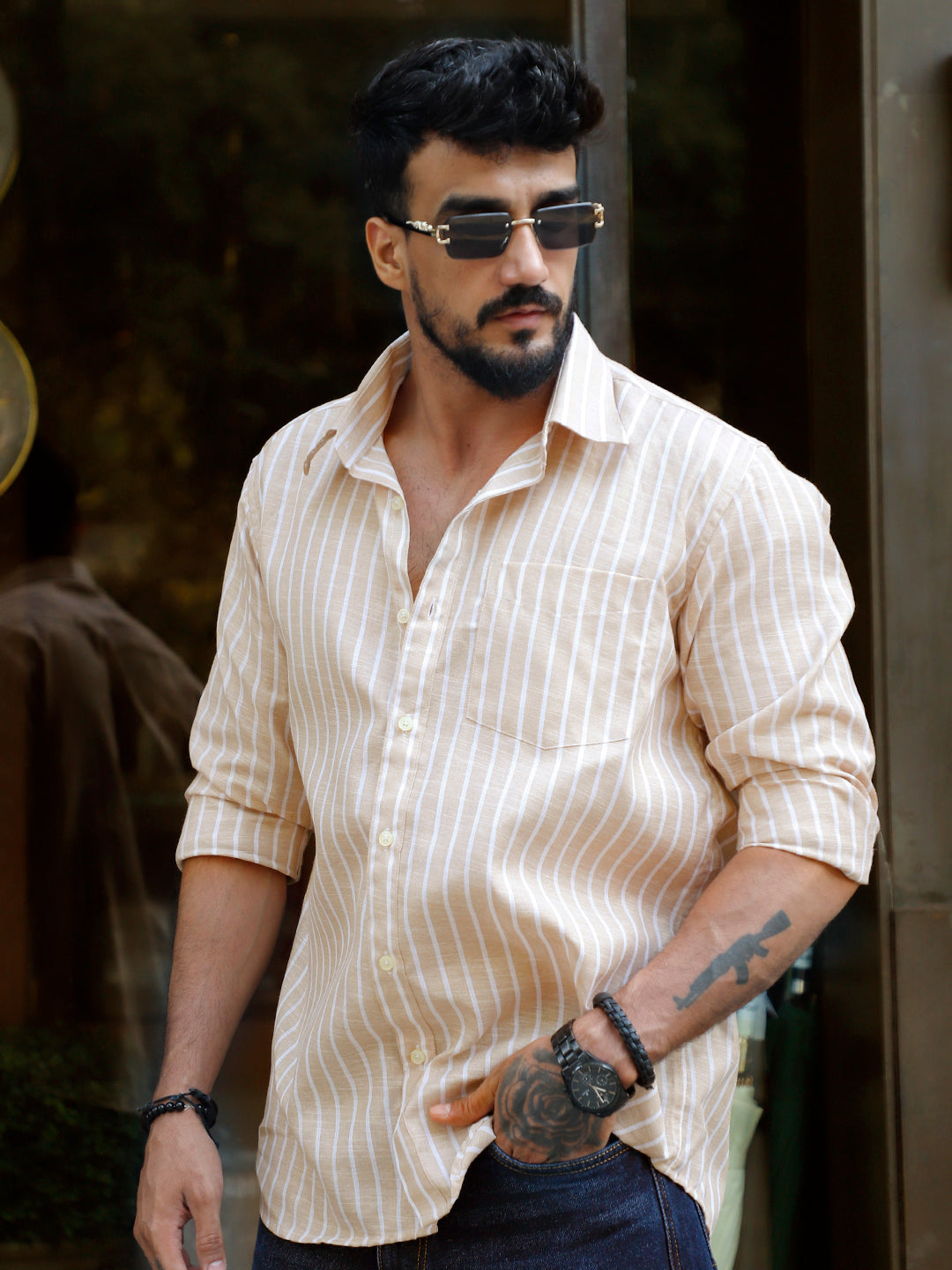 Summer Beige Code Stripe Shirt