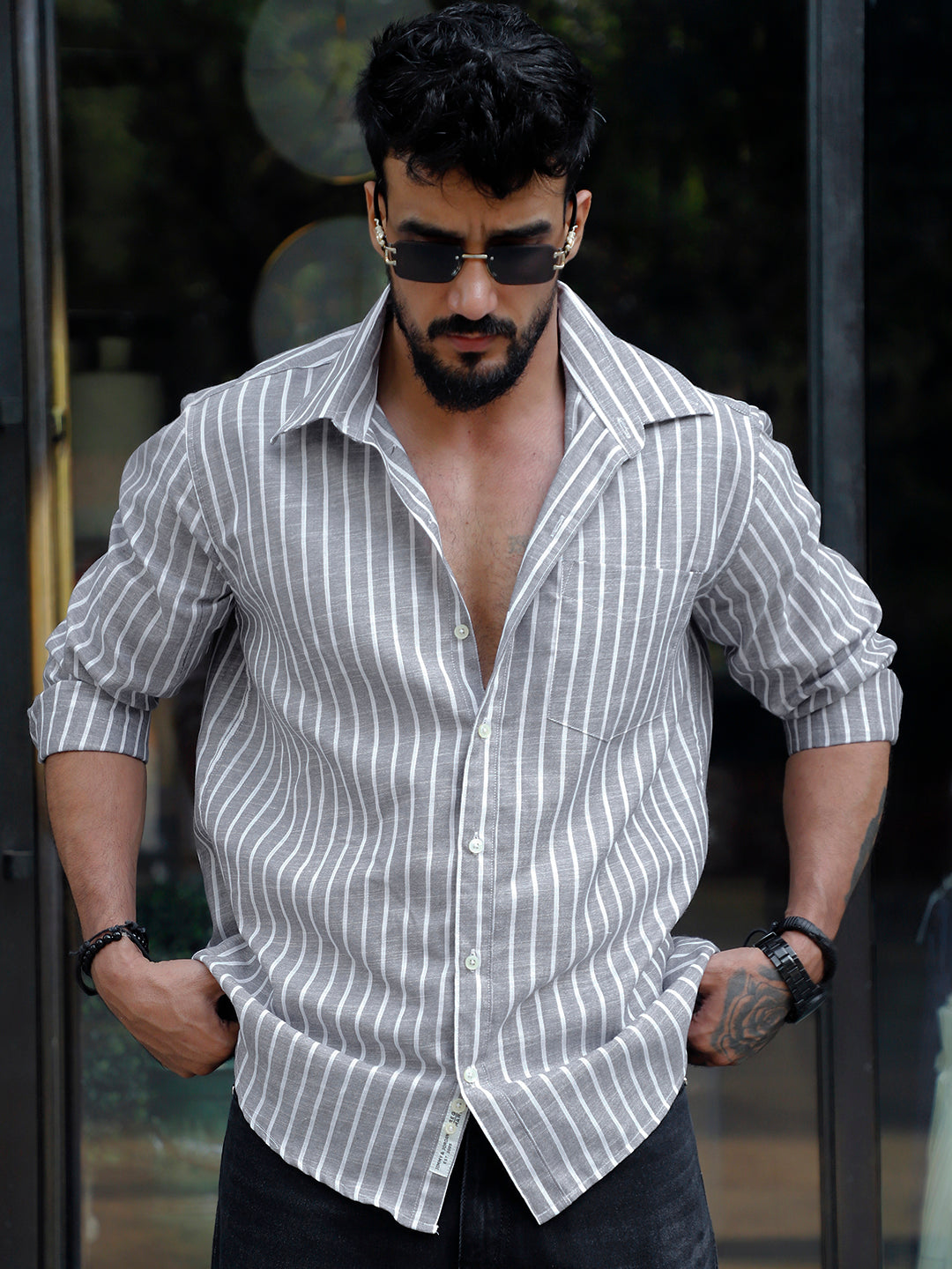 Summer Pebbel Grey Code Stripe Shirt