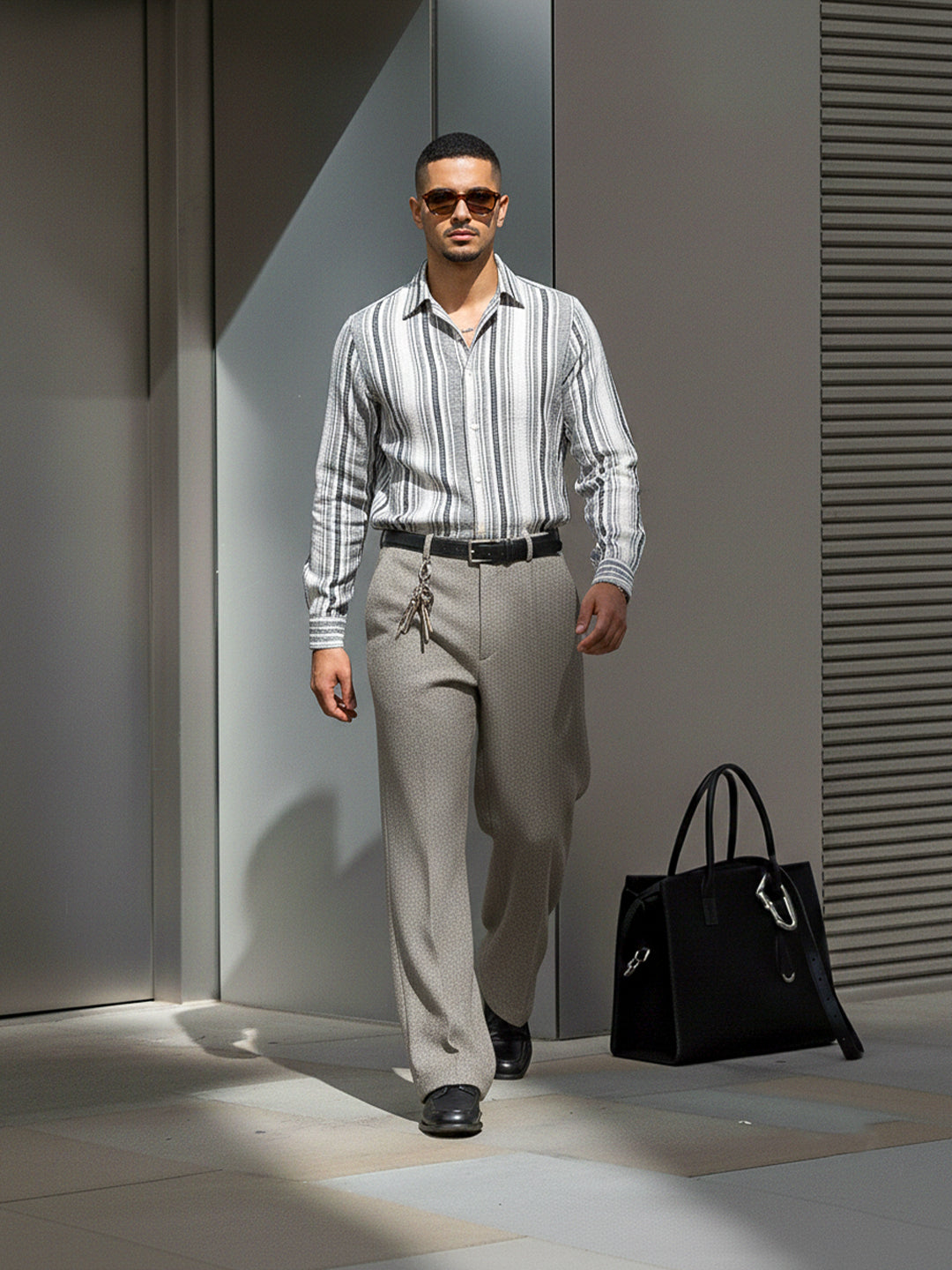 Sable Tone Light Grey Stripe Full Sleeve Shirt