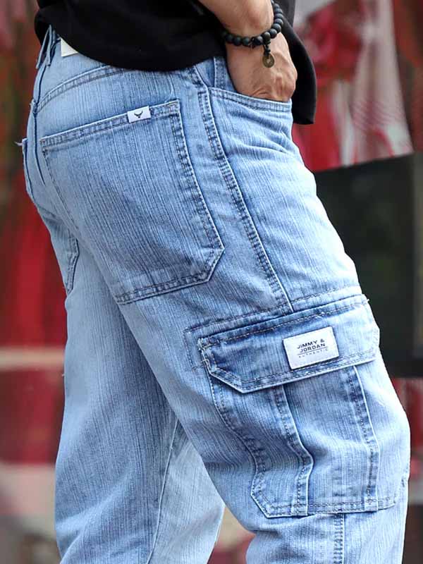 Caventor Light Blue Baggy Fit Denim Cargo