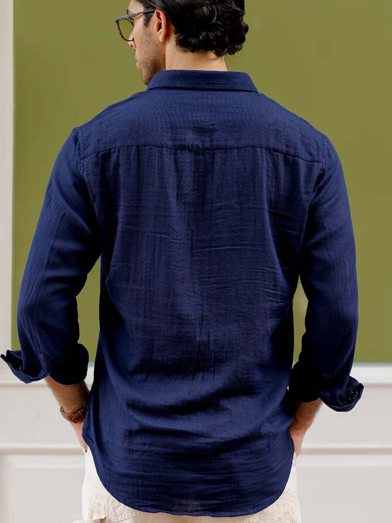 Vero Vibe Lucas Double Clothe Navy Blue Shirt