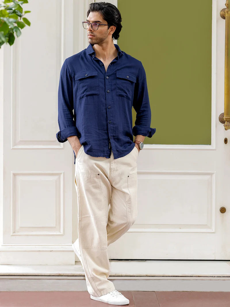 Vero Vibe Lucas Double Clothe Navy Blue Shirt