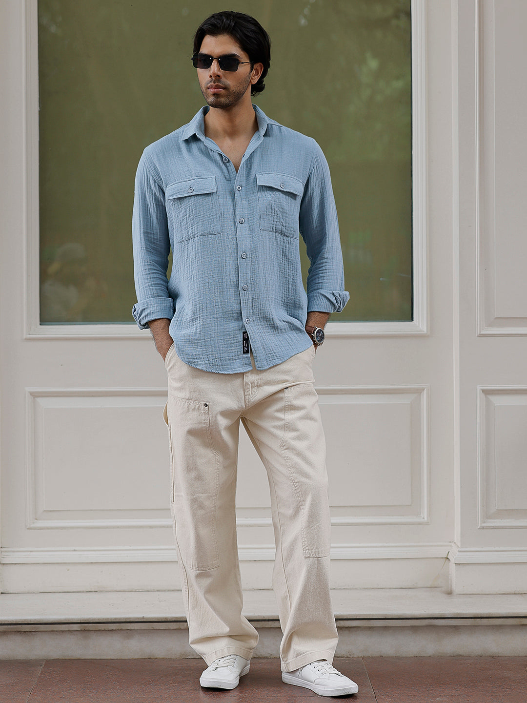 Vero Vibe Lucas Double Clothe Stone Blue Shirt