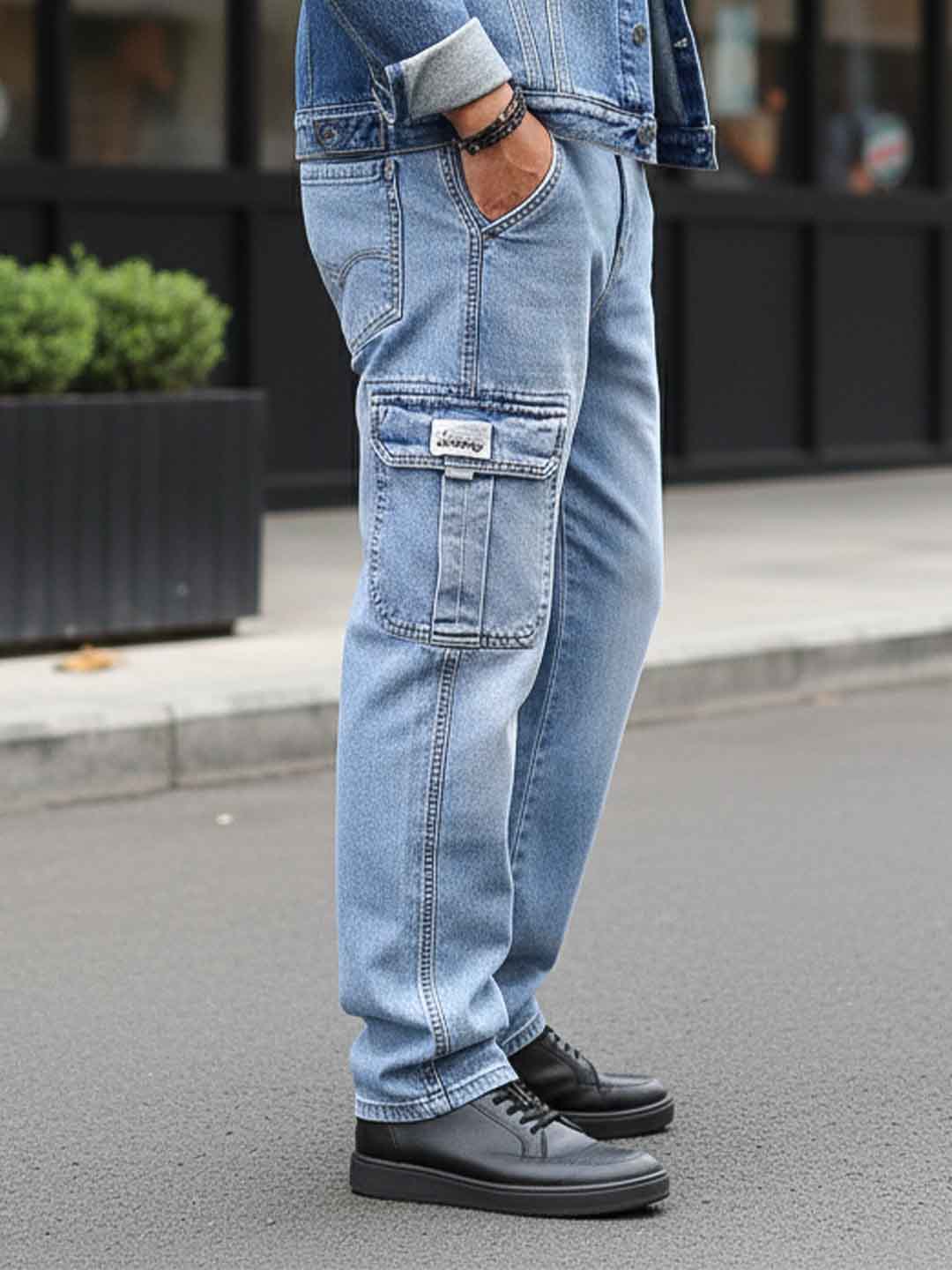 Vireon Light Blue Baggy Fit Denim Cargo