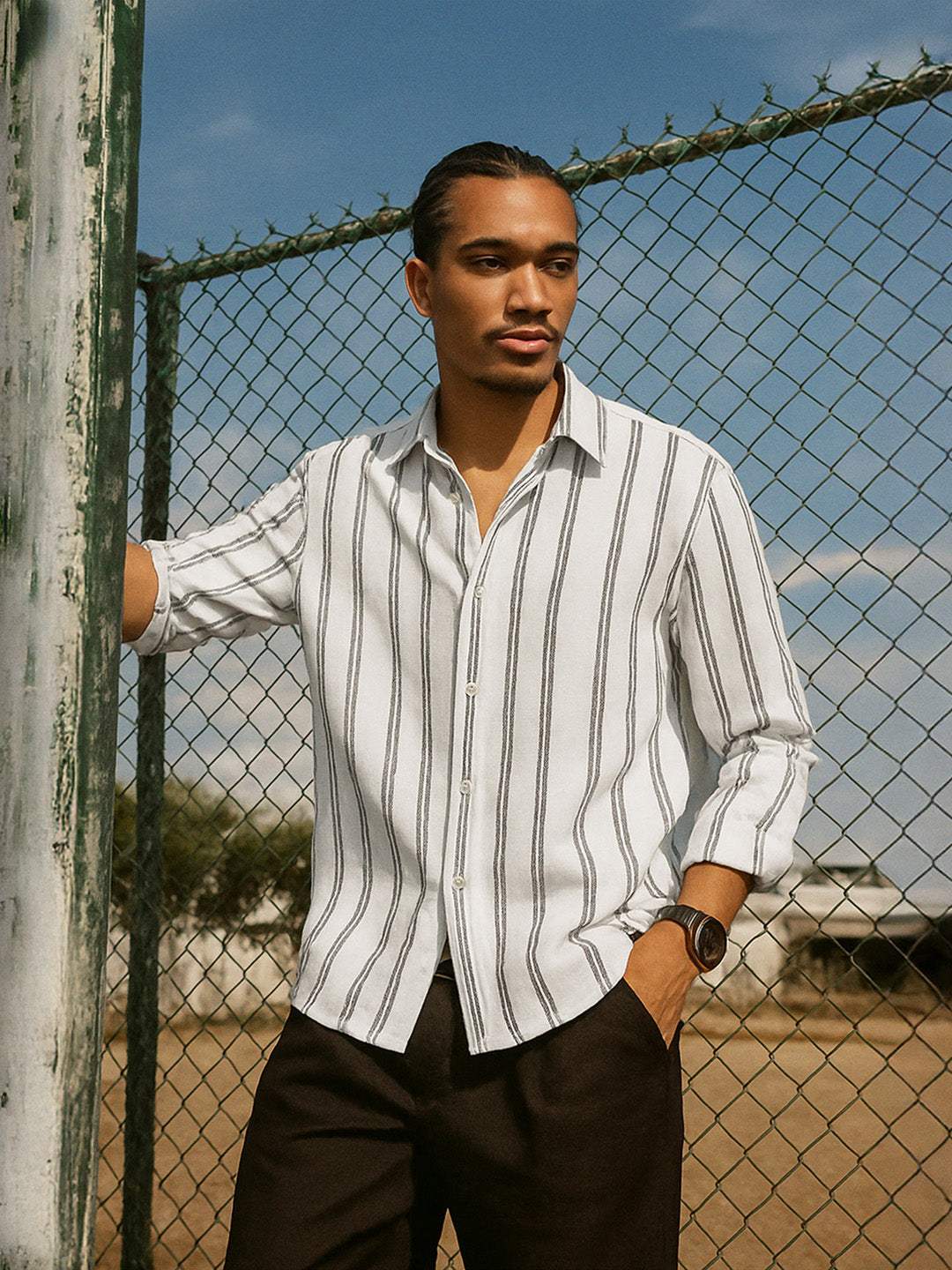 Shadow Moss Cream Stripe Full Sleeve Shirt
