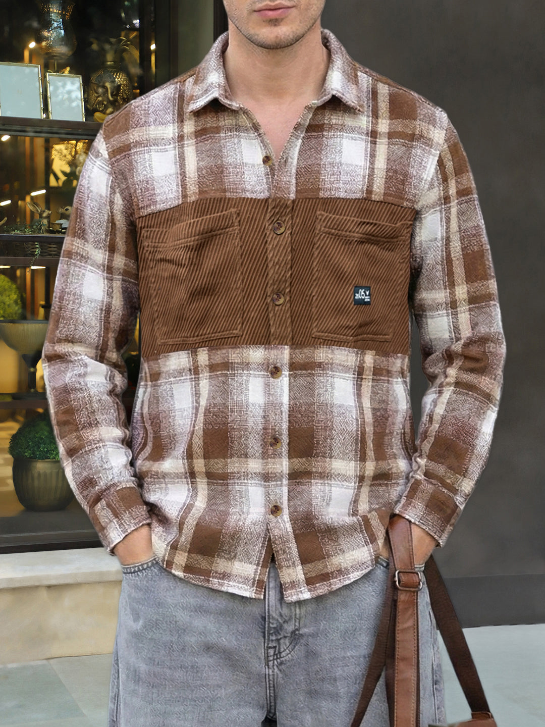 Thunderbird Caramel Brown Check Full Sleeve Shirt