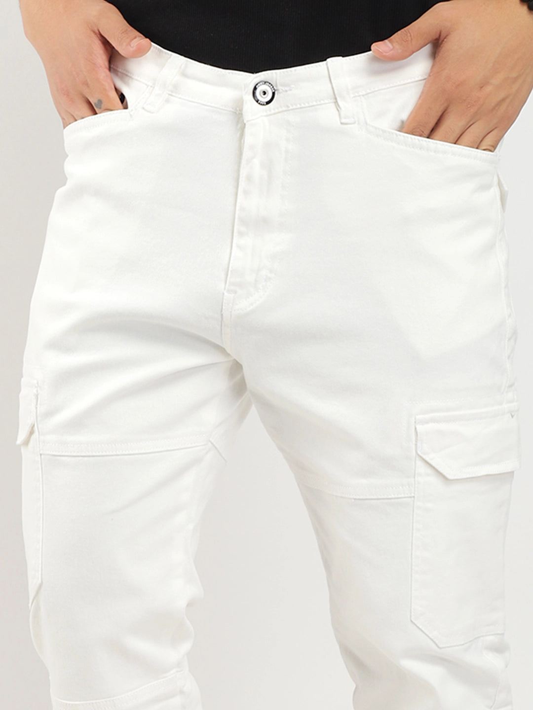 White Baggy Fit Denim Cargo