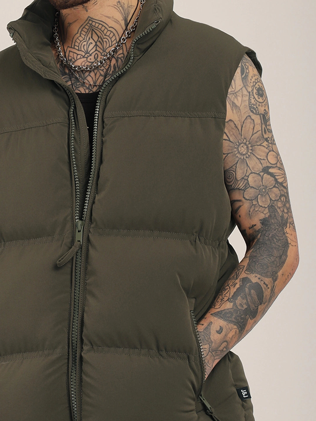 Quilted Gilet Cut Sleeves Coffee Brown Puffer Jacket