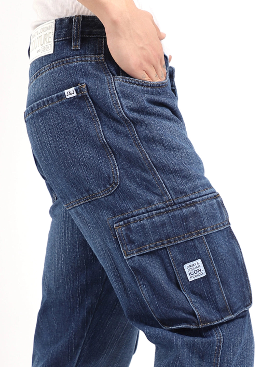 Men Dark Blue Denim Cargo