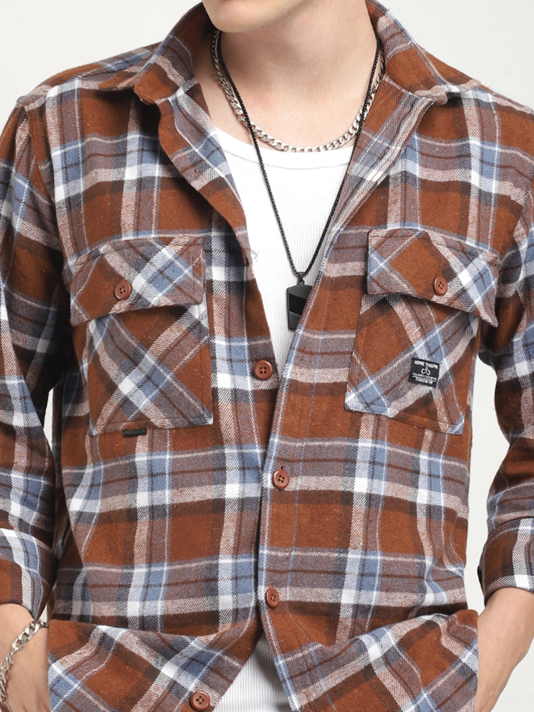 Infinite Brushed Brown Check Full Sleeve Shirt
