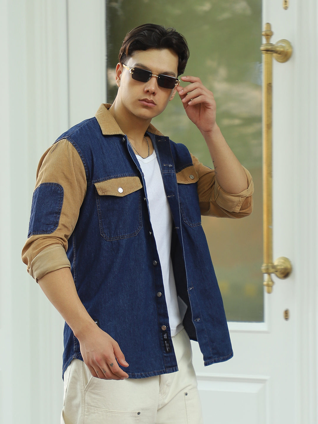 Luxe Fit Mid Night Blue Washed Denim Shirt