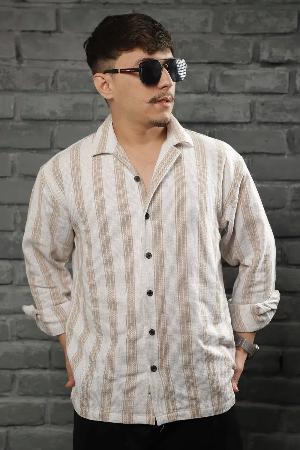 Lustrous Beige Jute Stipe Shirt