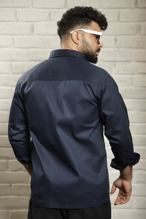 Navy Twill Cotton Solid Plain Shirt