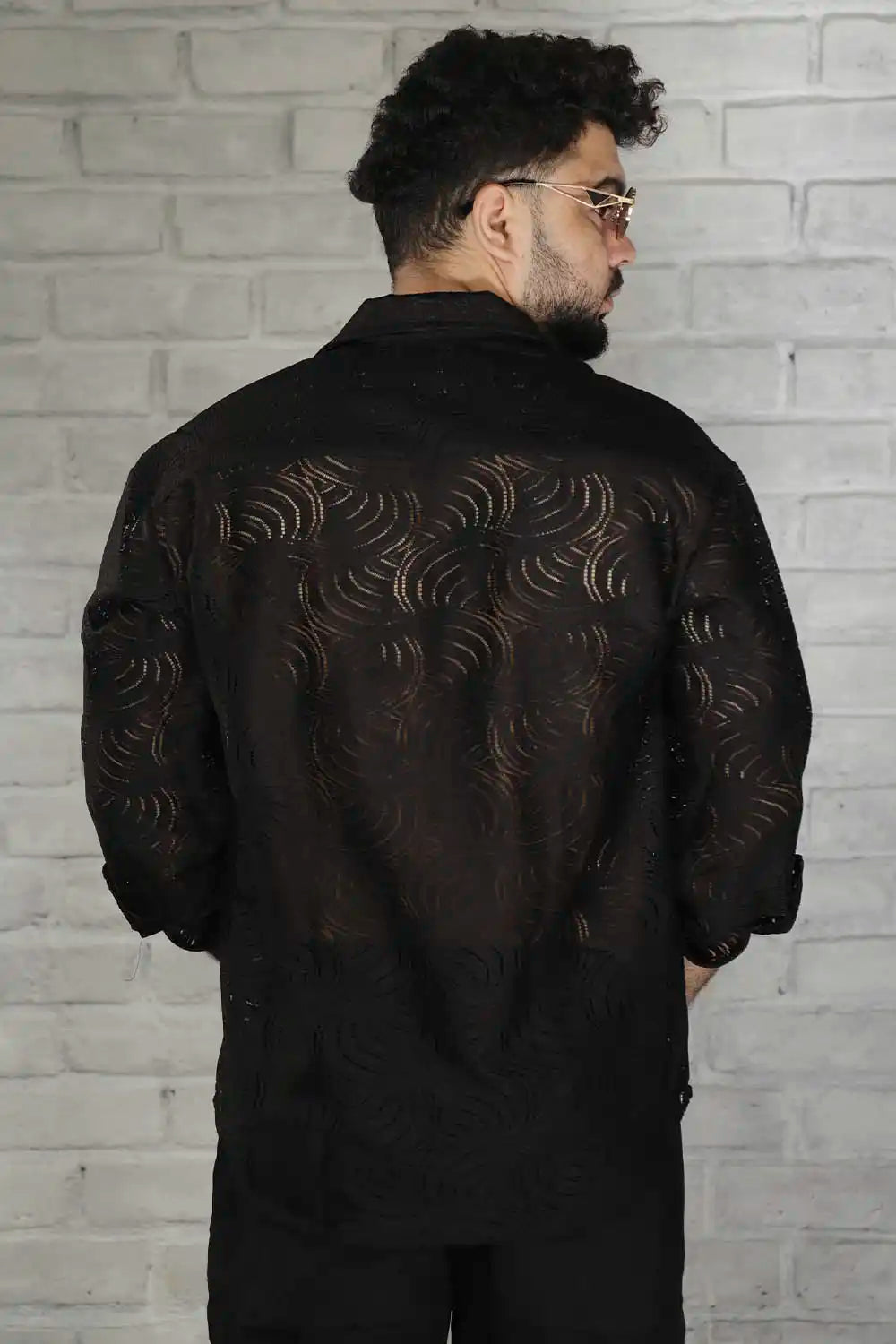 Innovative Black Jute Knitted Oversized Shirt