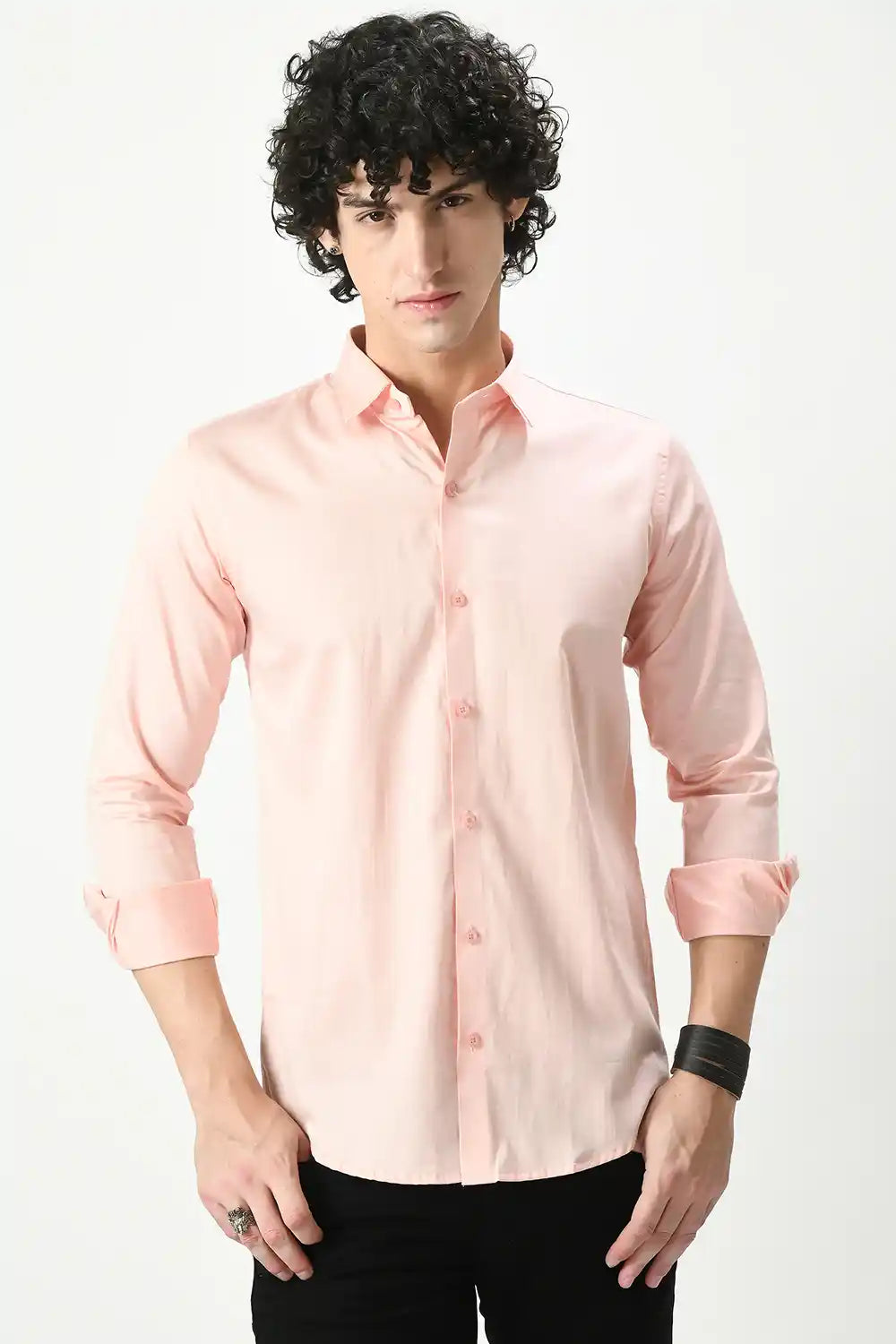 Peach Satin Luxury Slim Fit Shirt