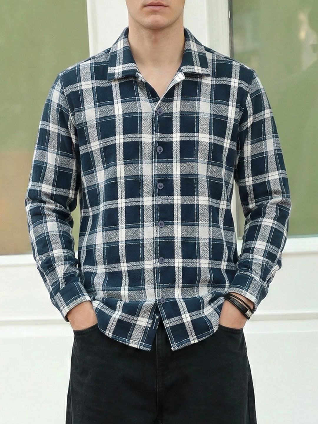 Bloom State Dark Blue Check Full Sleeve Shirt