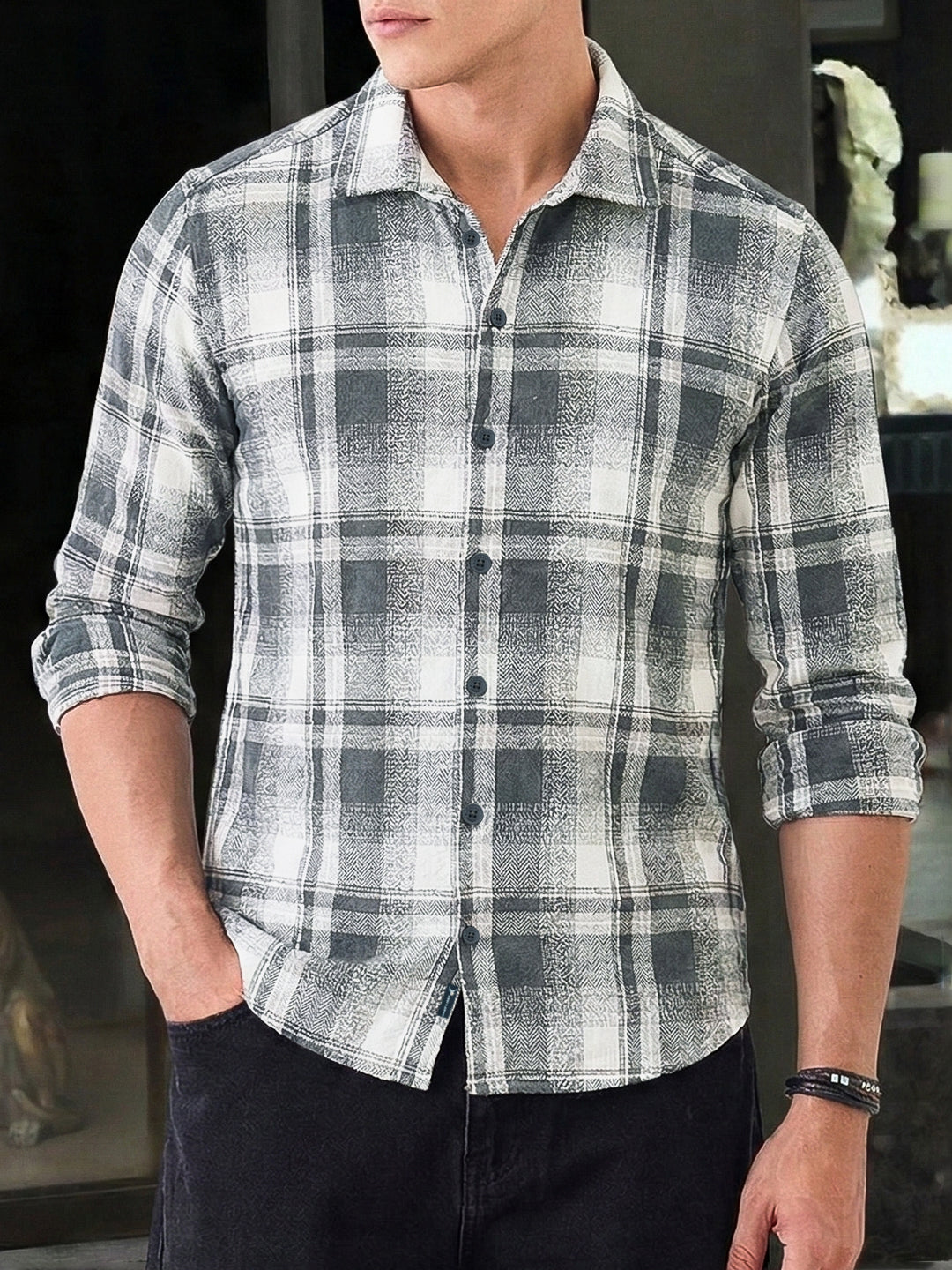 Bloom State Gray Check Full Sleeve Shirt