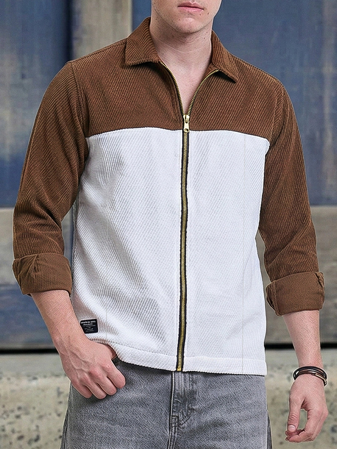Halo Fade Beige Ribbed Shacket
