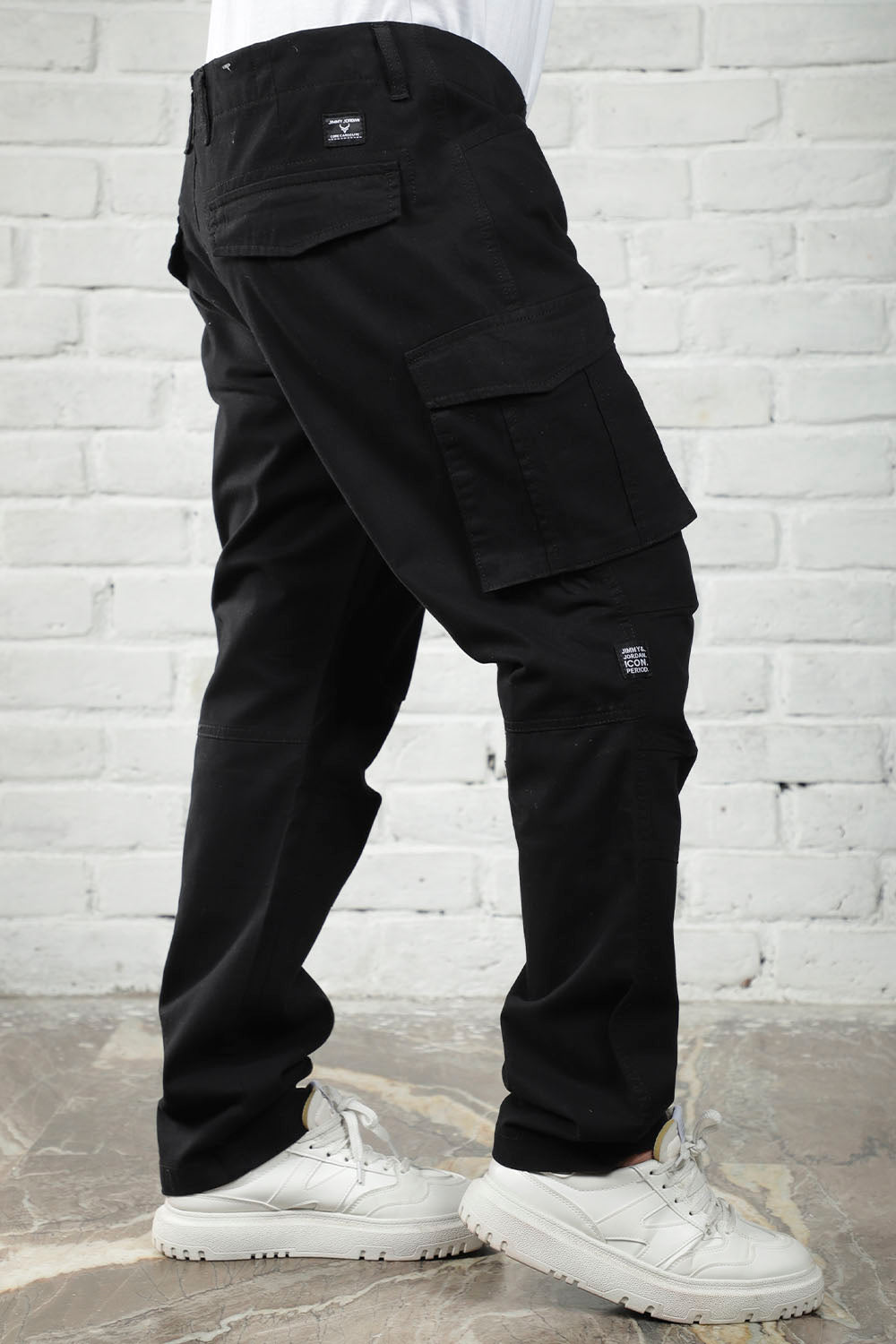 Black Cotton Twill Baggy Fit Cargo