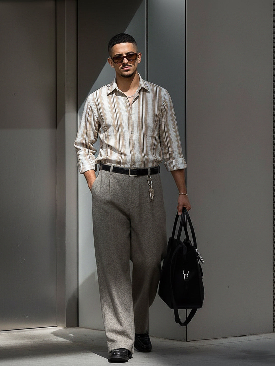 Sable Tone Beige  Stripe Full Sleeve Shirt