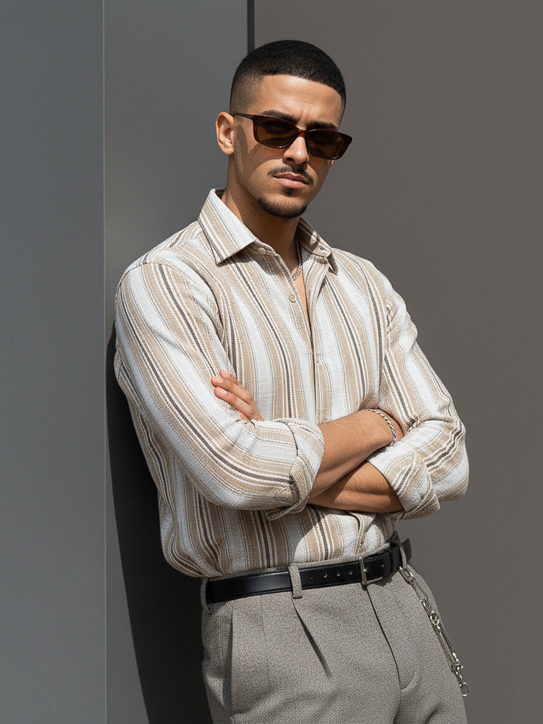 Sable Tone Beige  Stripe Full Sleeve Shirt