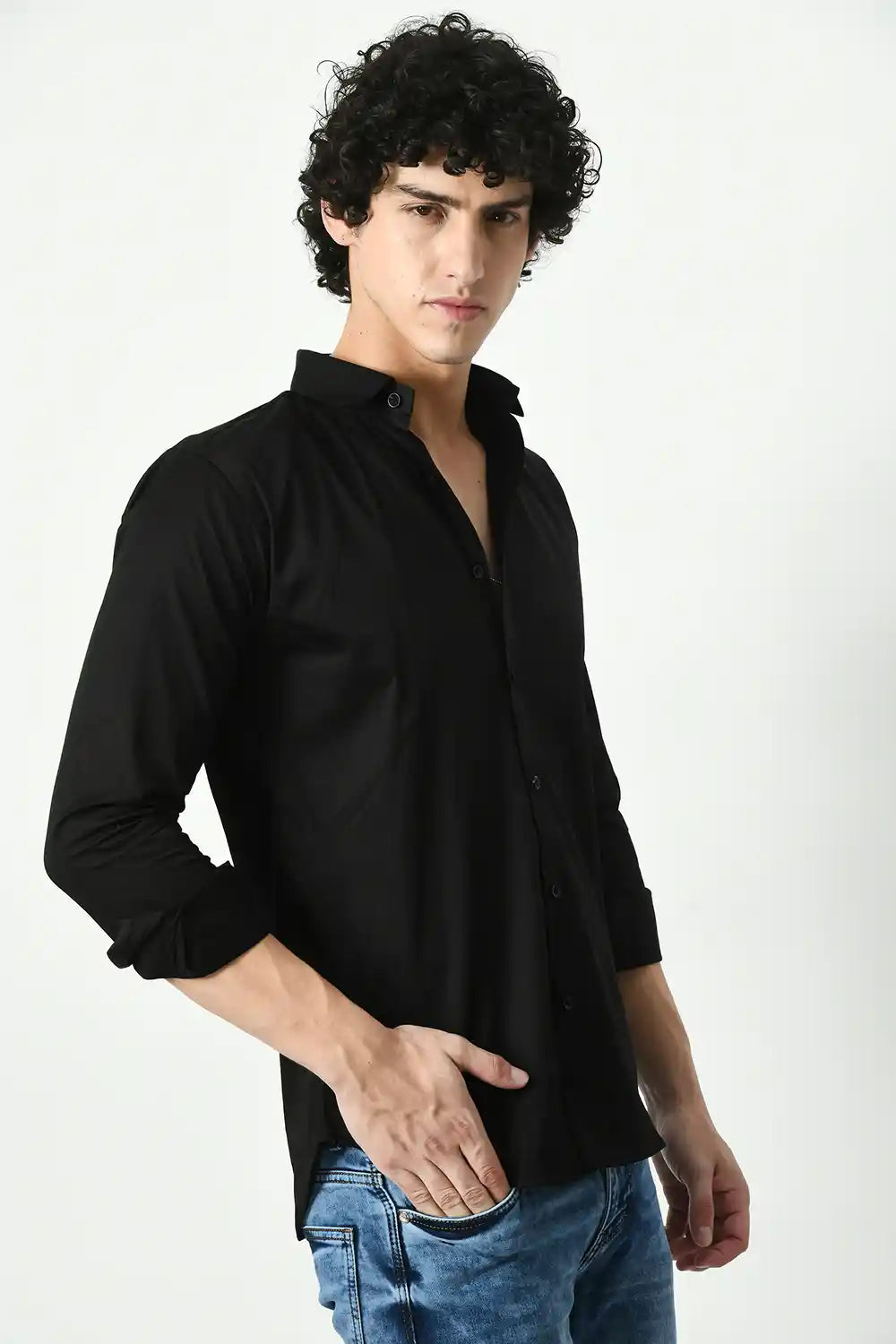 Black Satin Luxury Slim Fit Shirt