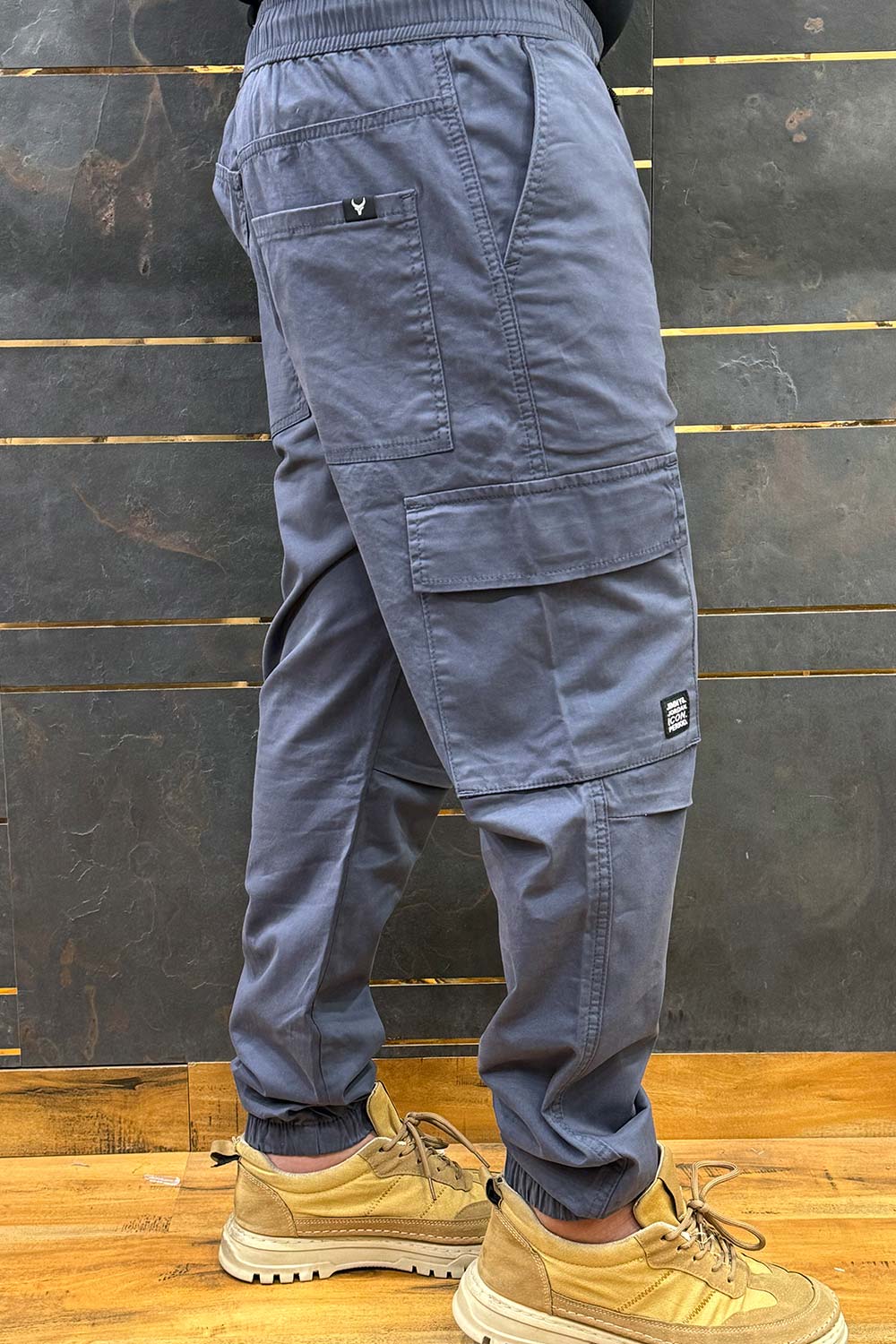 Sky Grey Cotton Twill Jogger Fit Cargo