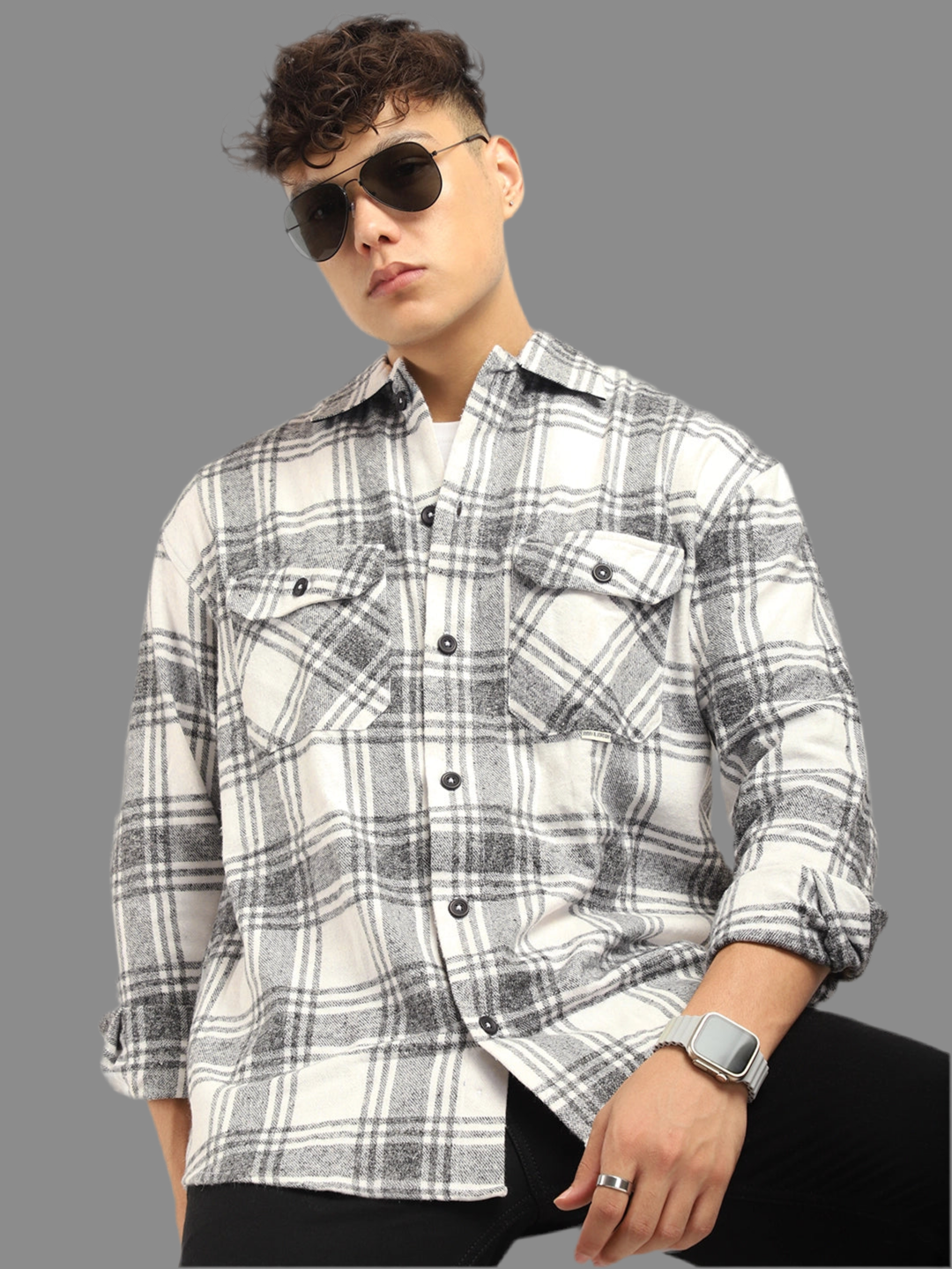 Fabric Falanel Check White Full Sleeve Shirt