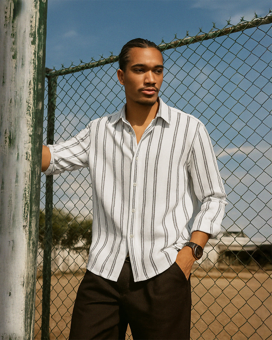 Shadow Moss Cream Stripe Full Sleeve Shirt