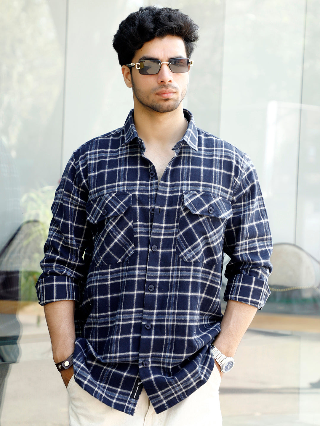 Monoform Dark Blue Check Full Sleeve Shirt