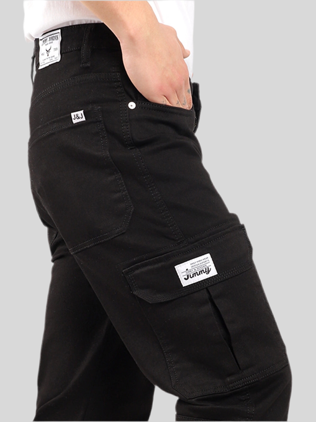 Black Denim Cargo Men