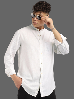 Fabric linen Blend White Full Sleeve Shirt