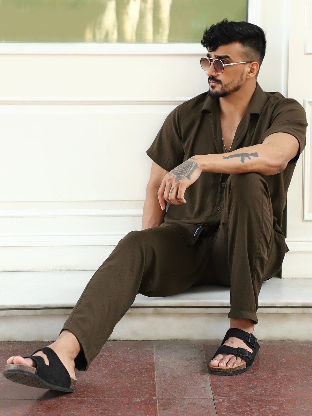 Linen Atlantica Dark Brown Co-Ord Set