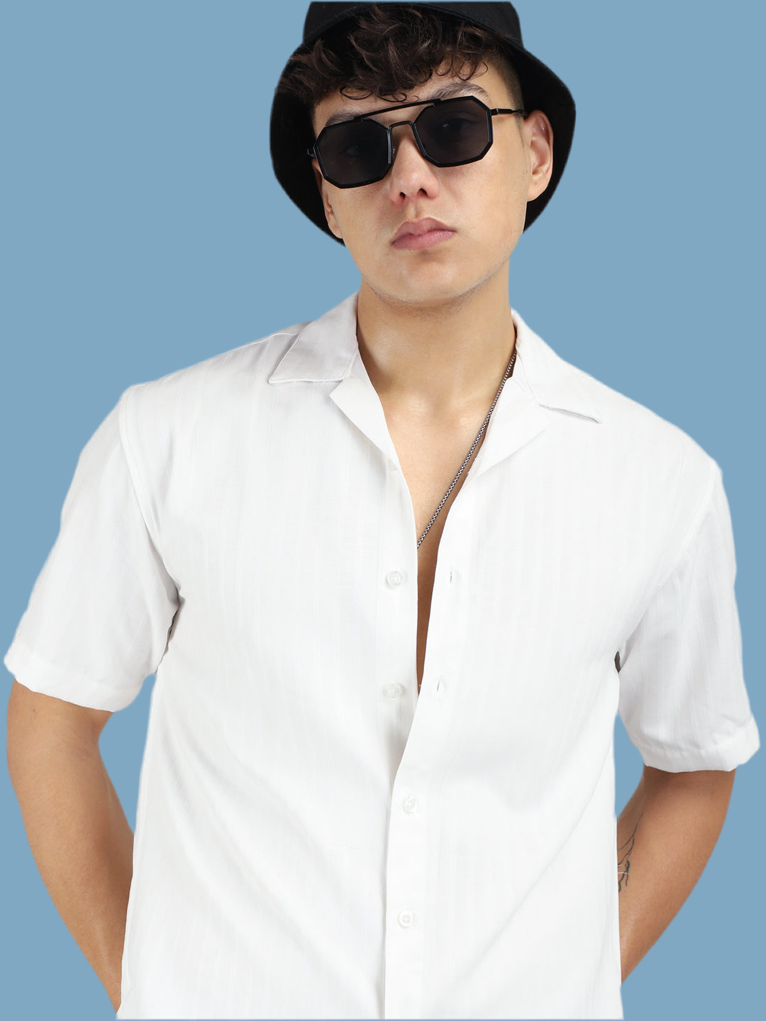 Stripe Vibe White Half Sleeve Shirt