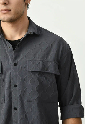 Dark Grey Cross Texture Oversized Shirt
