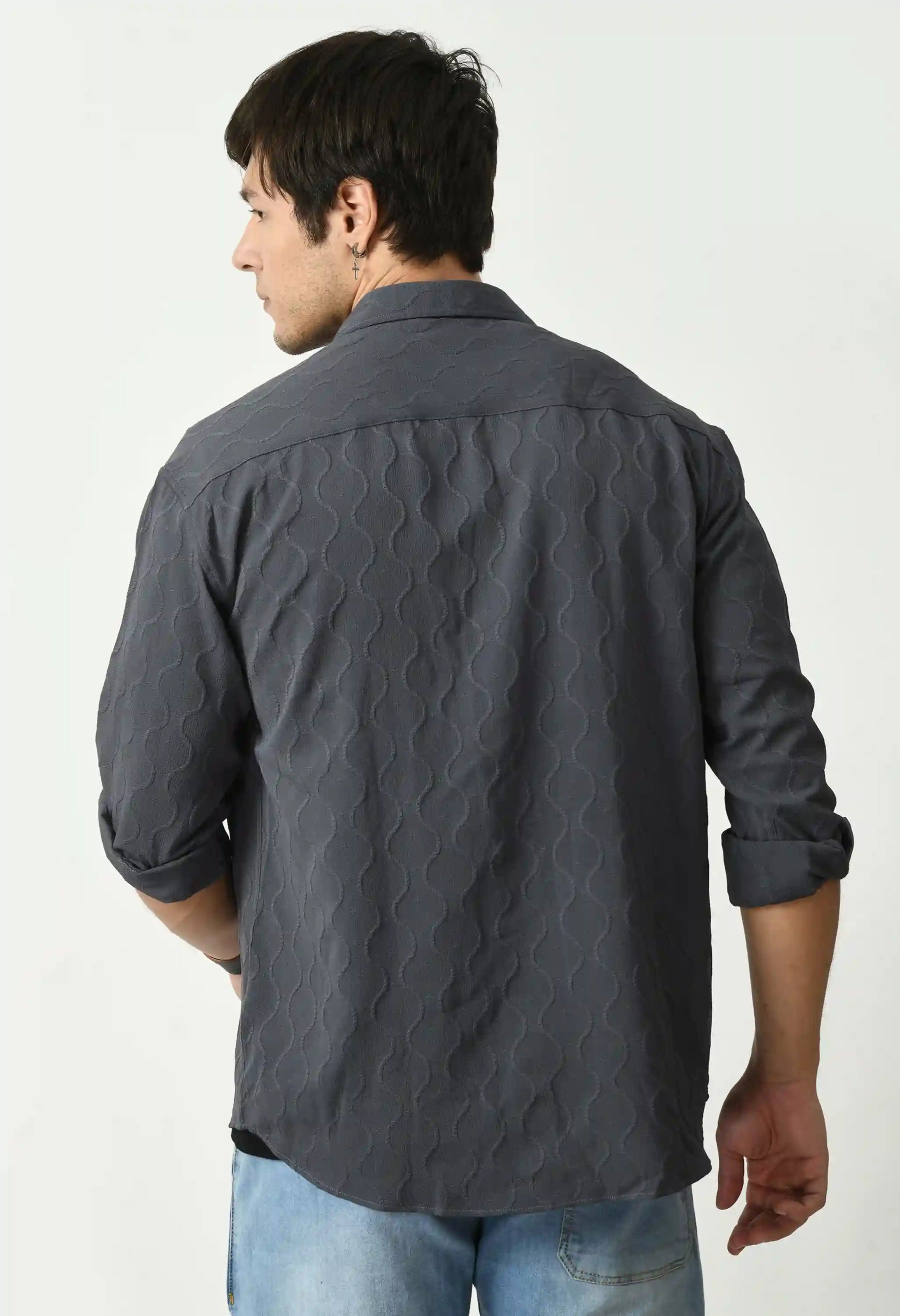 Dark Grey Cross Texture Oversized Shirt