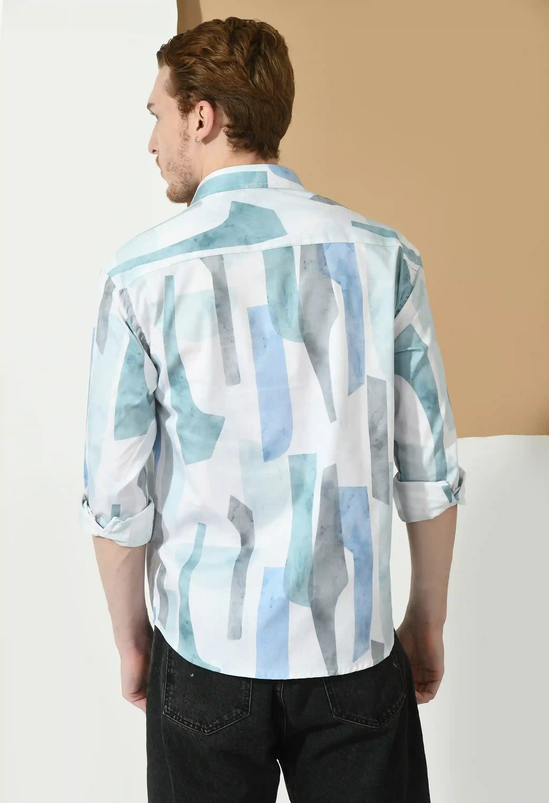Sky Blue Lycra Print Shirt