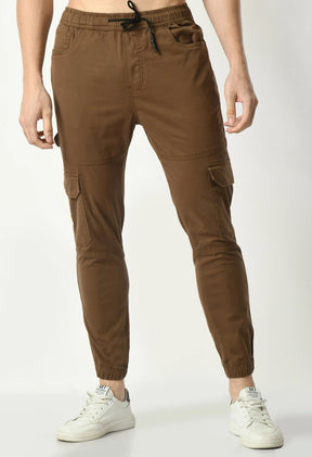 Brown Cotton Twill Jogger Fit Cargo