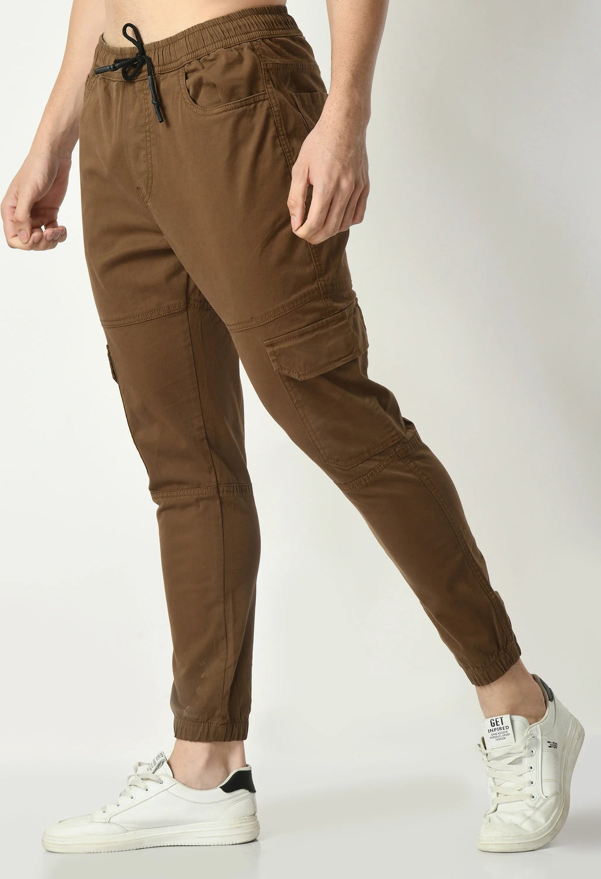 Brown Cotton Twill Jogger Fit Cargo