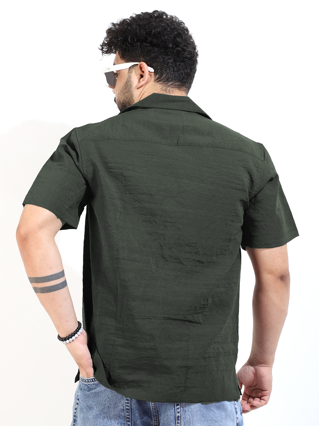 Softcrush Dark Green Half Sleeve Shirt