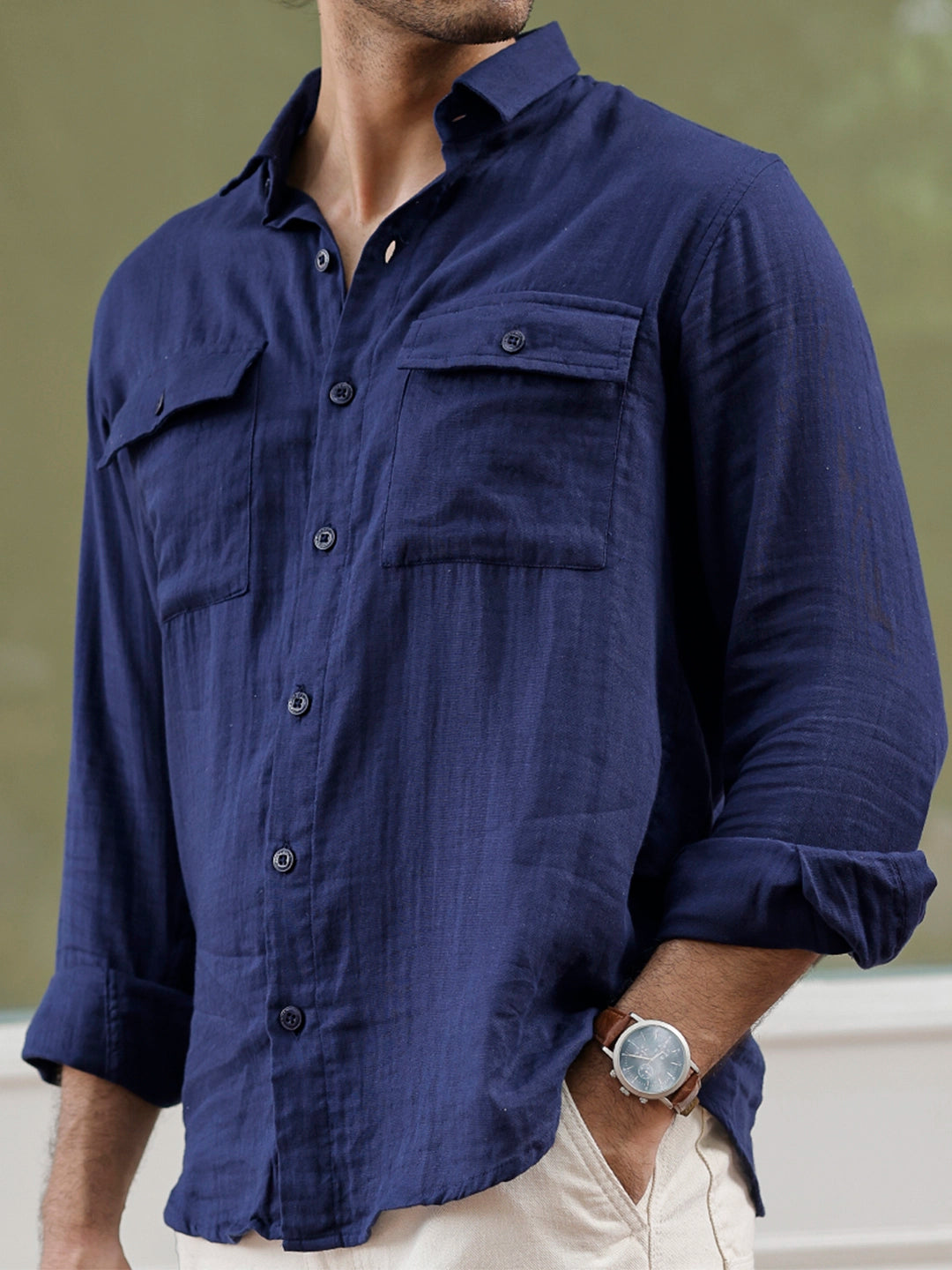 Vero Vibe Lucas Double Clothe Navy Blue Shirt