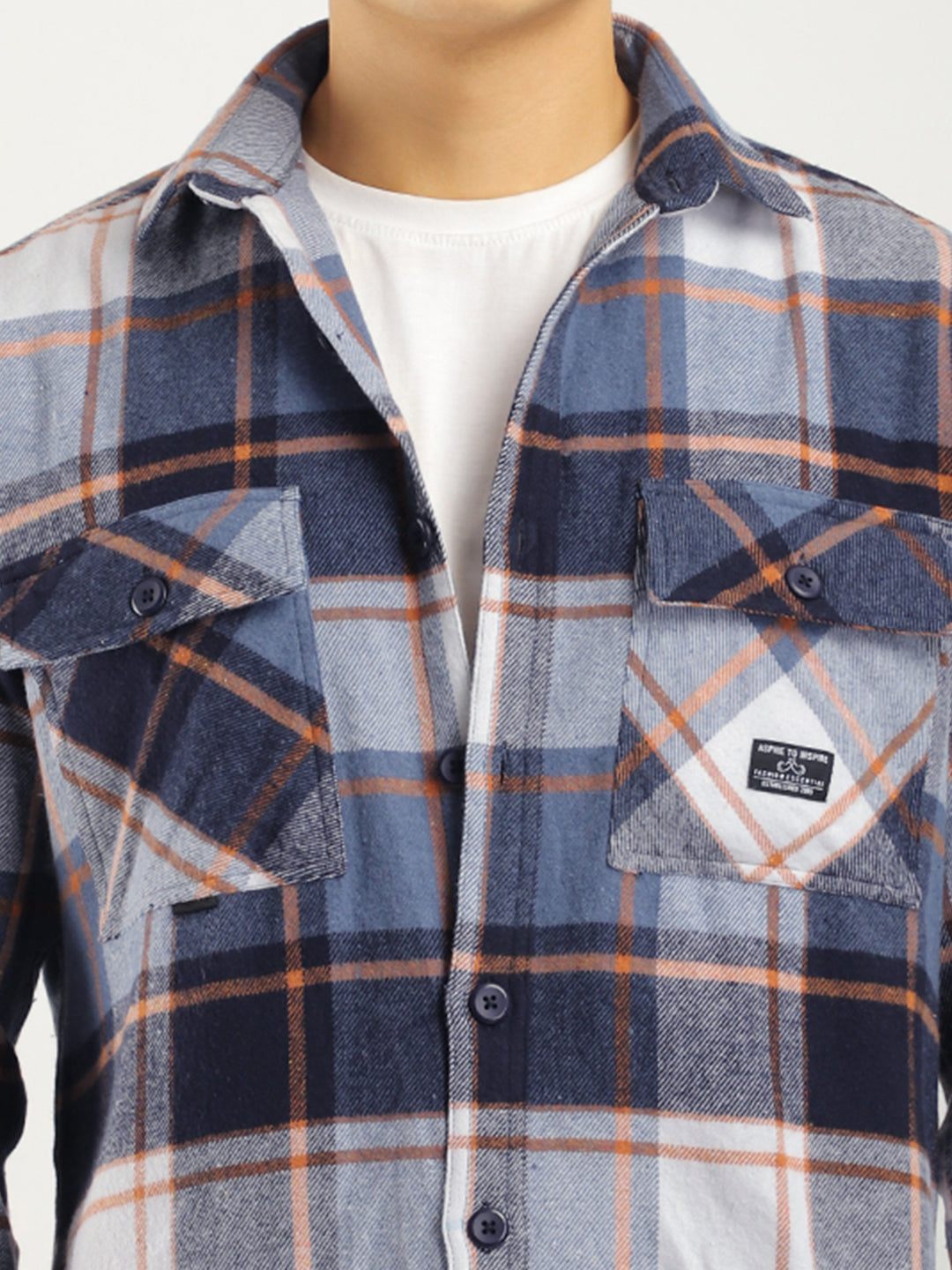 Infinite Brushed Sky Grey Check Full Sleeve Shirt