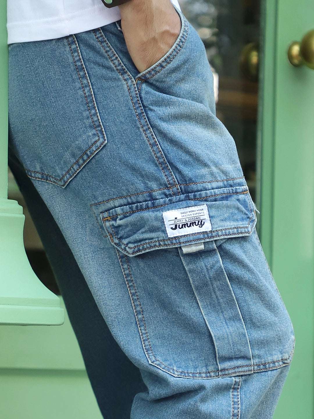Vireon Tint Blue Baggy Fit Denim Cargo