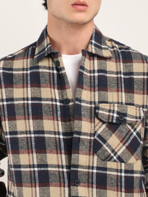 Falanel Check Beige Full Sleeve Shirt