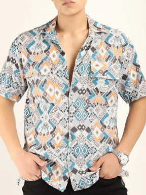 Teal Bubble Print Half Sleeve Shirt