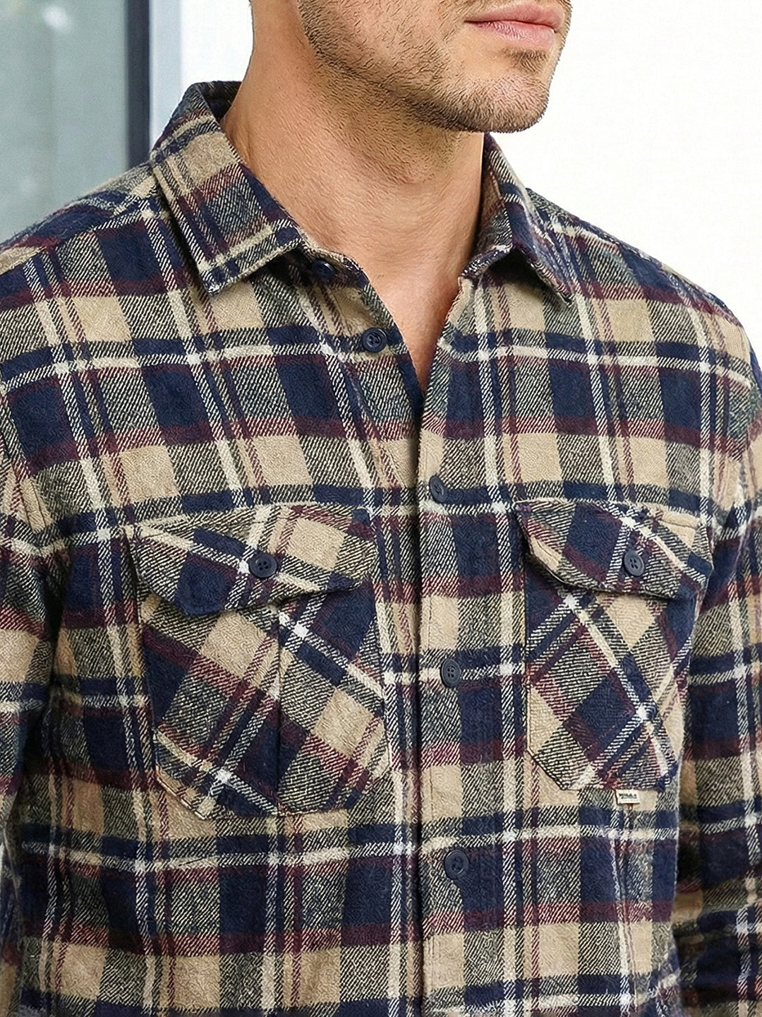 Lowbetween Navy Blue Check Full Sleeve Shirt