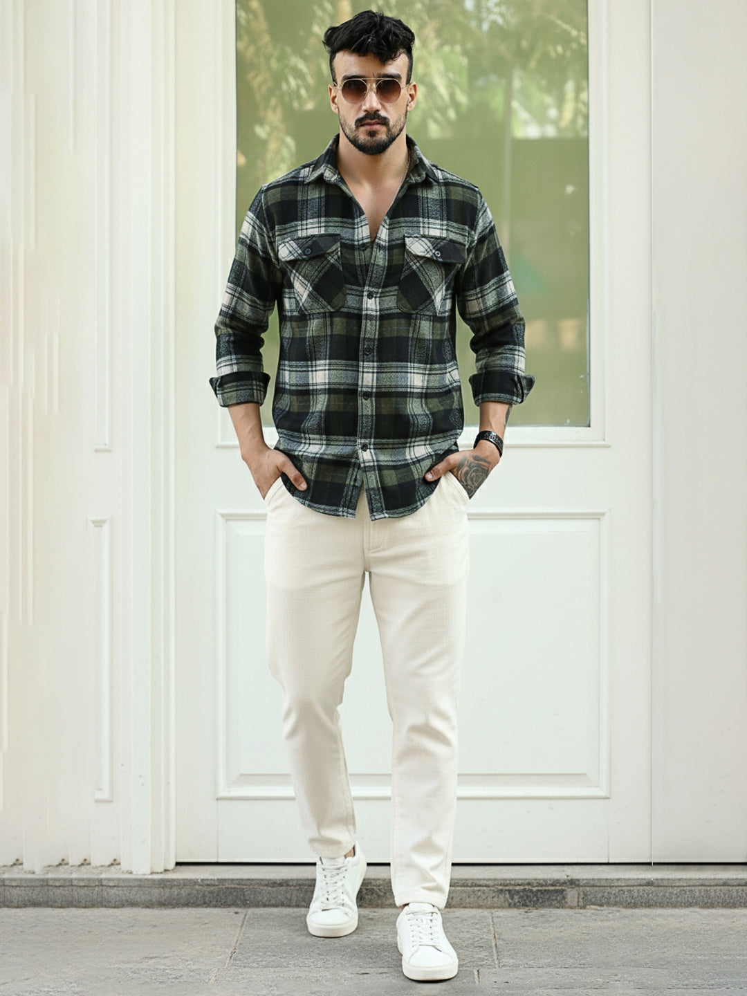 Afterdark Olive Check Full Sleeve Shirt